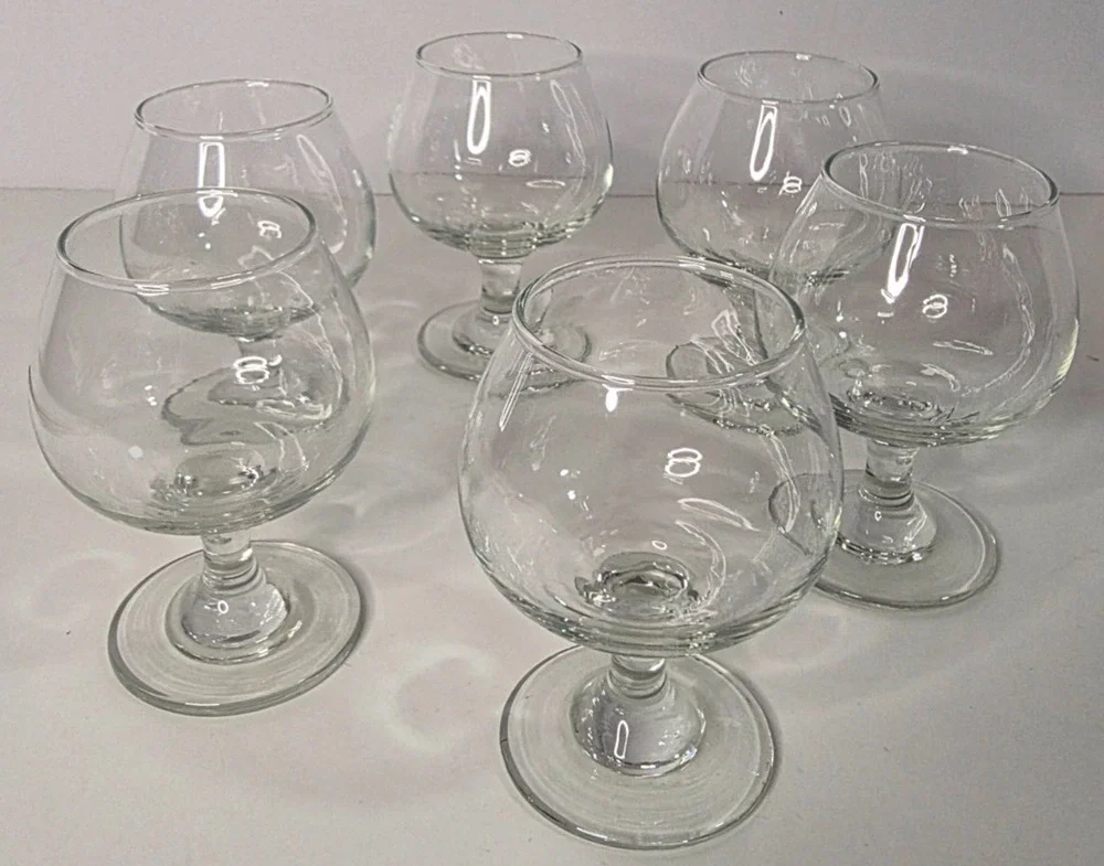 Set of 6 Clear Glass Brandy Snifters Cognac Glasses Stemmed Barware